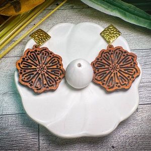 Wooden Flower Sophisticated Gold Handmade Earring